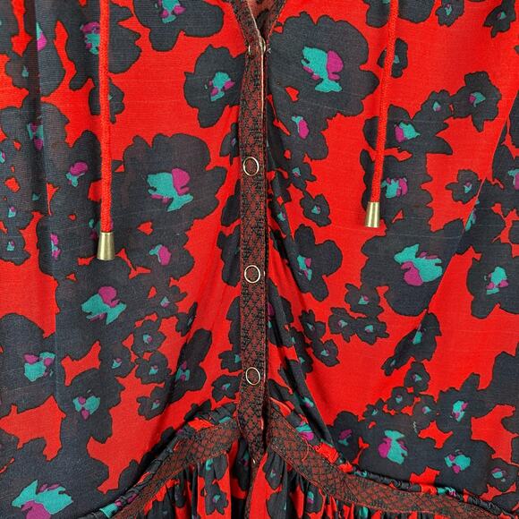 Free People Merlot Combo Love Letter Red & Blue Floral Size Small - Picture 5 of 16